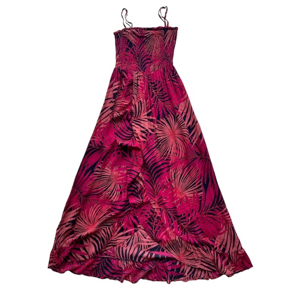 Monsoon Beach Tropical Print Shirred Bandeau Floaty Dress Front Slit Size Small - Picture 8 of 17